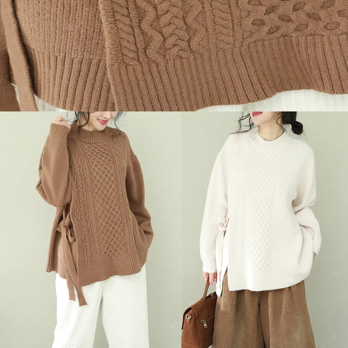 Aesthetic white Sweater weather Beautiful o neck Bow Hipster knit top
