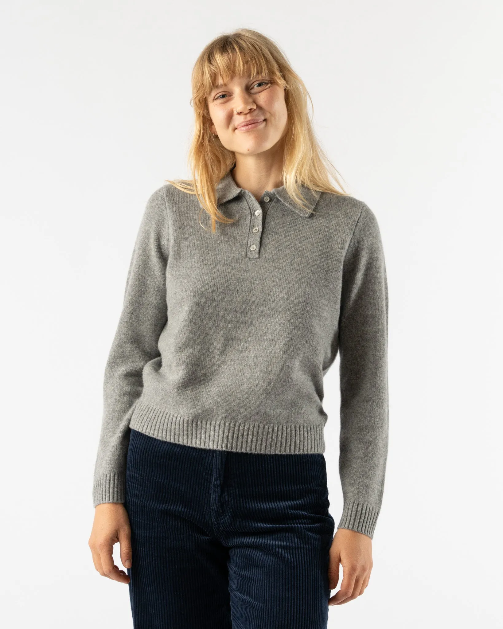 Alex Mill Cashmere Alice Polo Sweater in Heather Grey