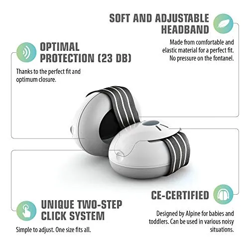 Alpine Muffy Baby Ear Protection for Newborn and Babies up to 36 Months – Noise Reduction Earmuffs for Toddlers & Children – Comfortable Infant Ear Muffs Prevent Hearing Damage & Improve Sleep, Black