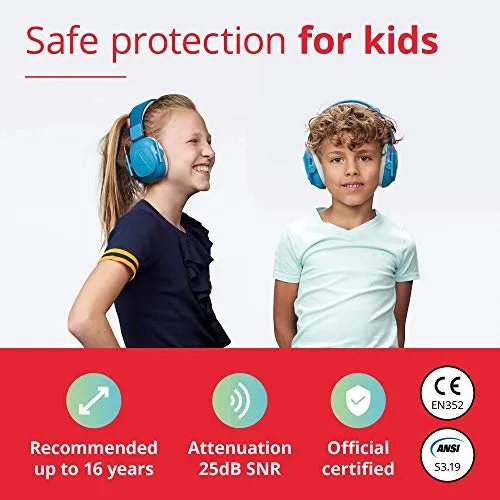 Alpine Muffy Baby Earmuff Black for age 0-3 and Muffy Kids Blue Earmuffs for age 5-16 Kids Hearing Protection Bundles