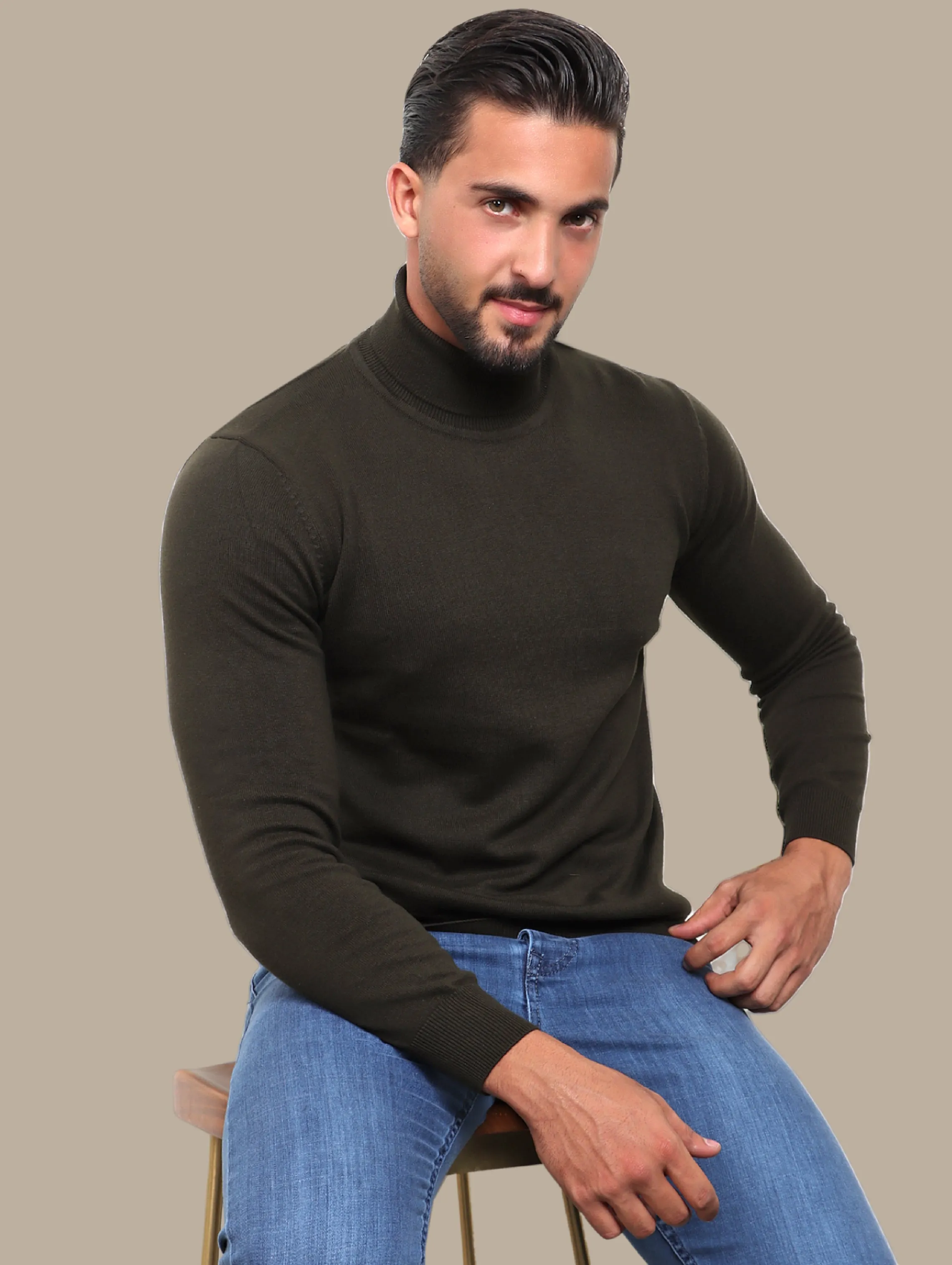 Basic Khaki Turtleneck Sweater