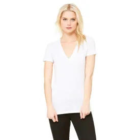 Bella   Canvas Women's White Fleck Triblend Short-Sleeve Deep V-Neck T-Shirt