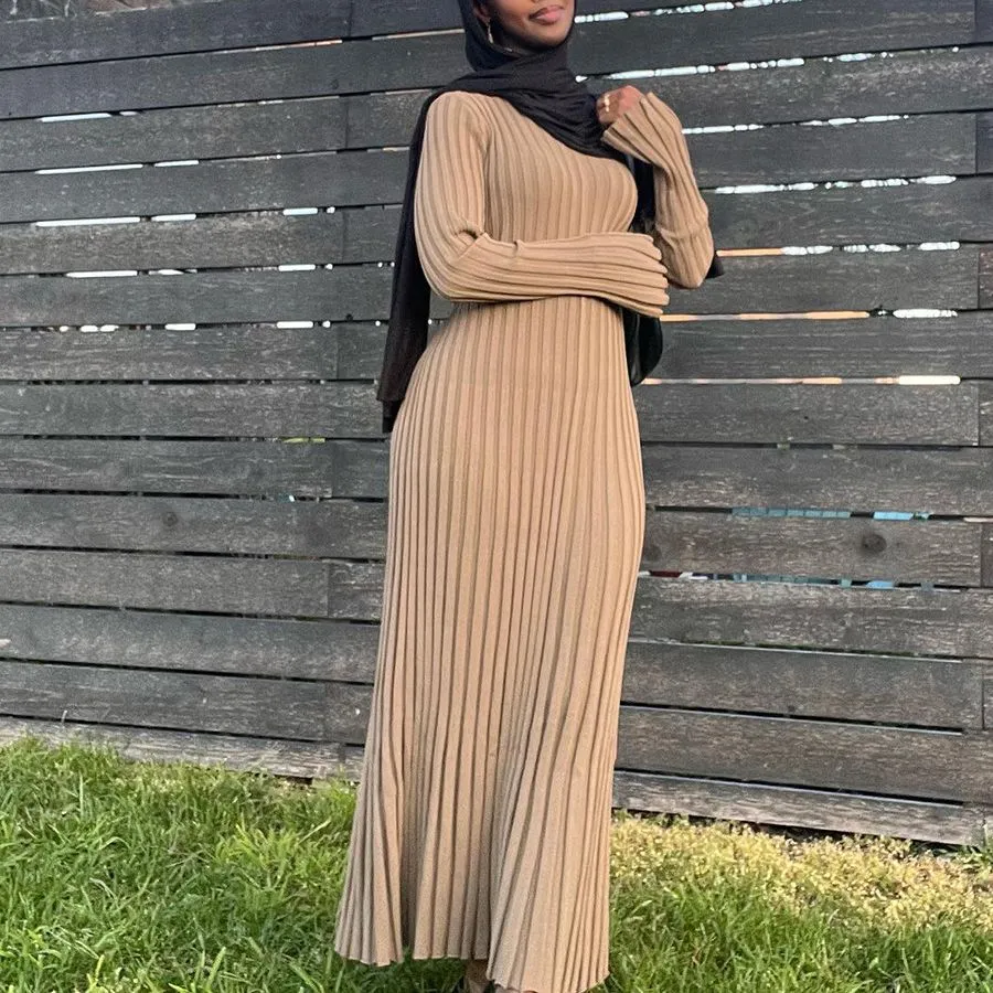 Bjlxn long sweater dress outfit Long Sleeve Round Neck Knitted Dress Autumn and Winter Base Solid Color Sexy Tight Sweater Dress