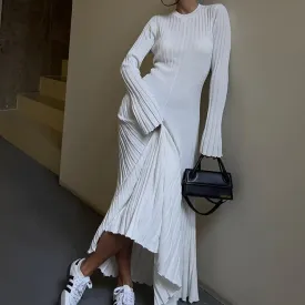 Bjlxn long sweater dress outfit Long Sleeve Round Neck Knitted Dress Autumn and Winter Base Solid Color Sexy Tight Sweater Dress