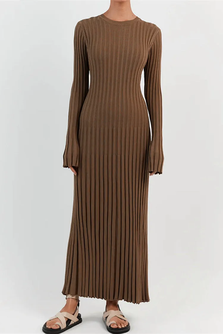 Bjlxn long sweater dress outfit Long Sleeve Round Neck Tight Knitted Dress Autumn Sweater Dress Pit Solid Color Base Dress