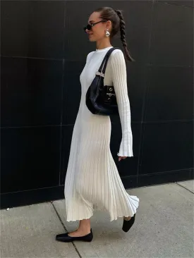 Bjlxn long sweater dress outfit Long Sleeve Round Neck Tight Knitted Dress Autumn Sweater Dress Pit Solid Color Base Dress