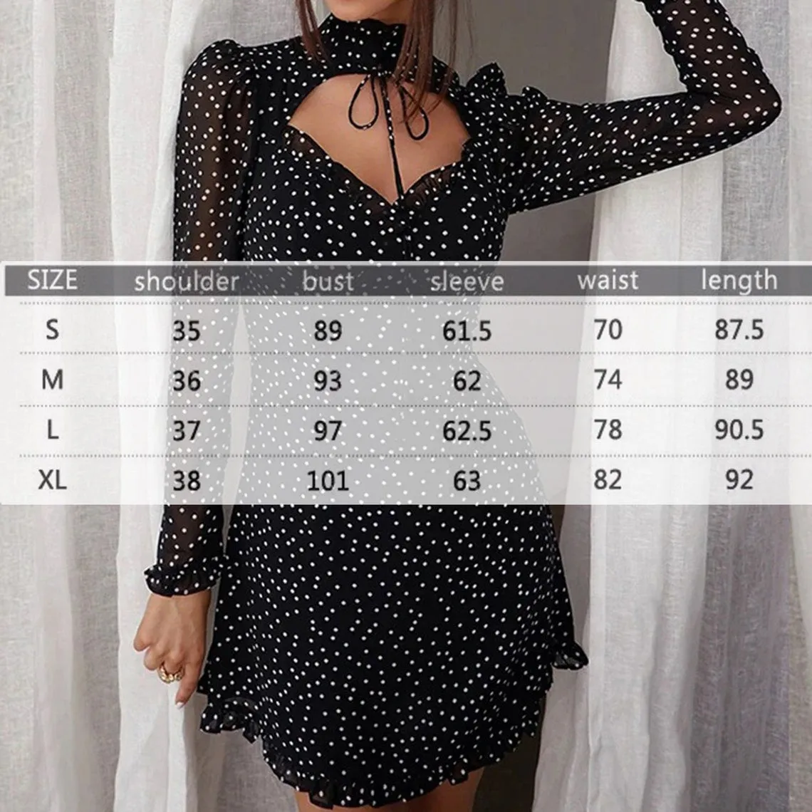 Black Chiffon Mini Polka Dots Print Mini Dress