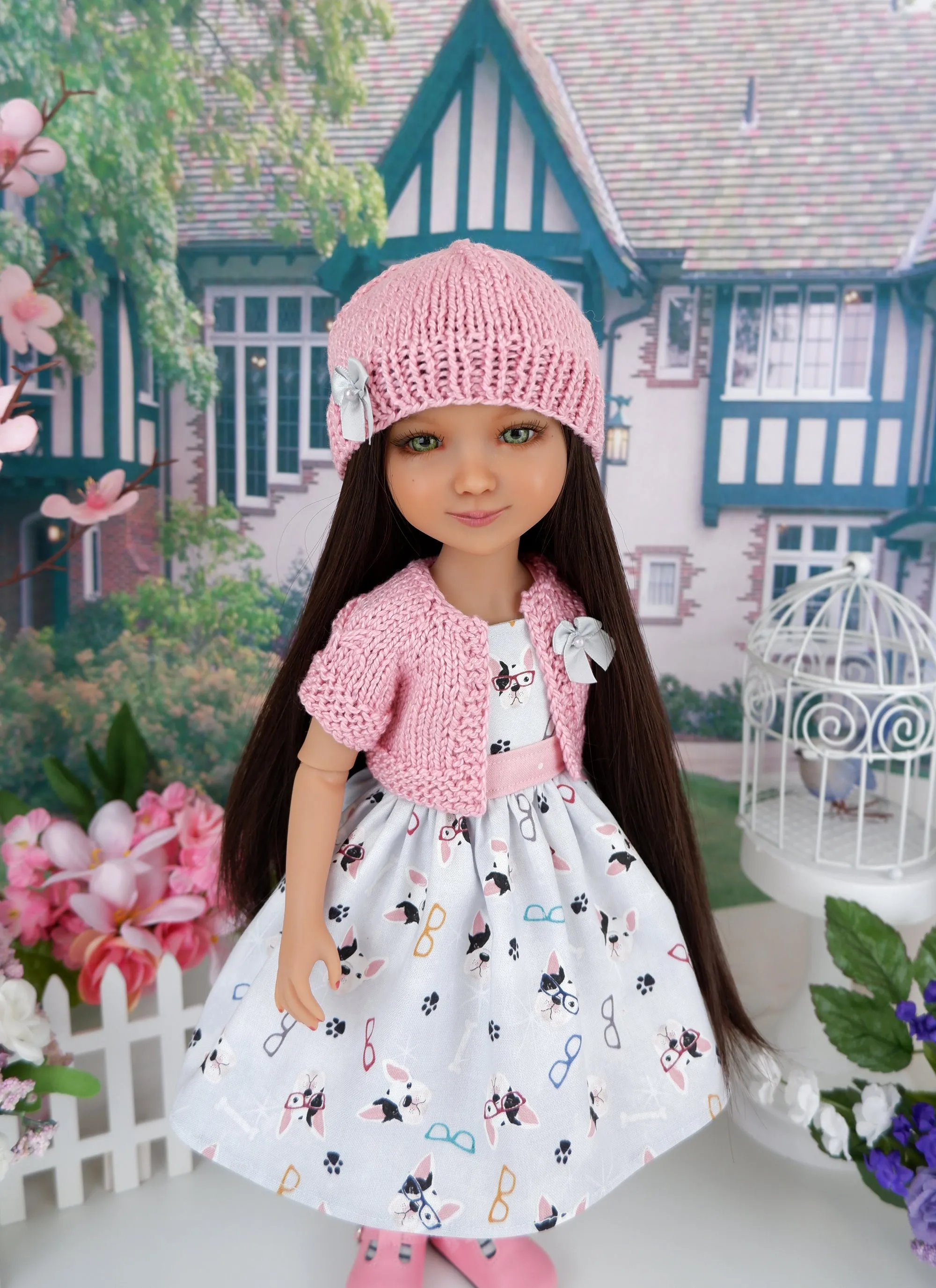 Boston Terrier - dress and sweater set with shoes for Ruby Red Fashion Friends doll