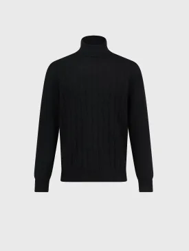 Cashmere Turtleneck Pullover with Cable Knit Pattern Black