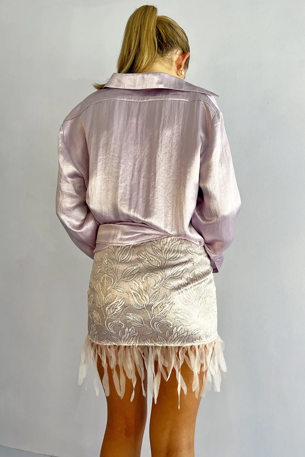 Collina Strada- Feather Mini Skirt: Blush Jacquard