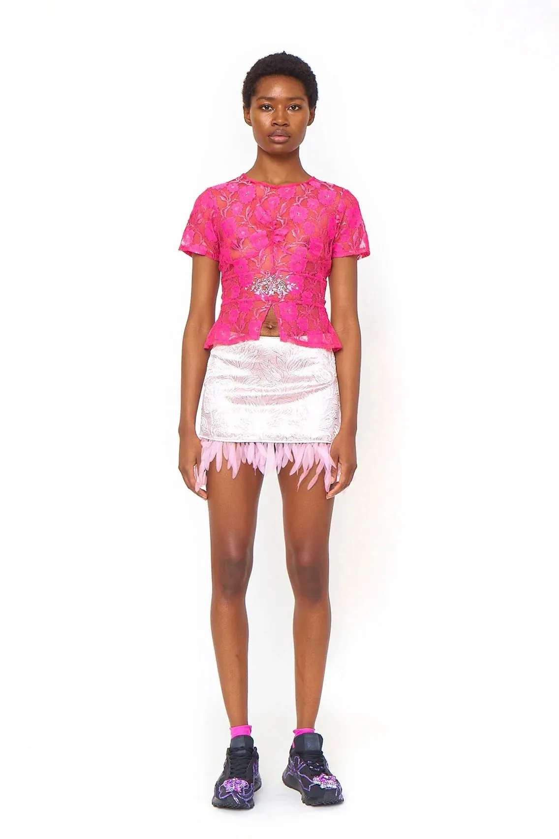 Collina Strada- Feather Mini Skirt: Blush Jacquard