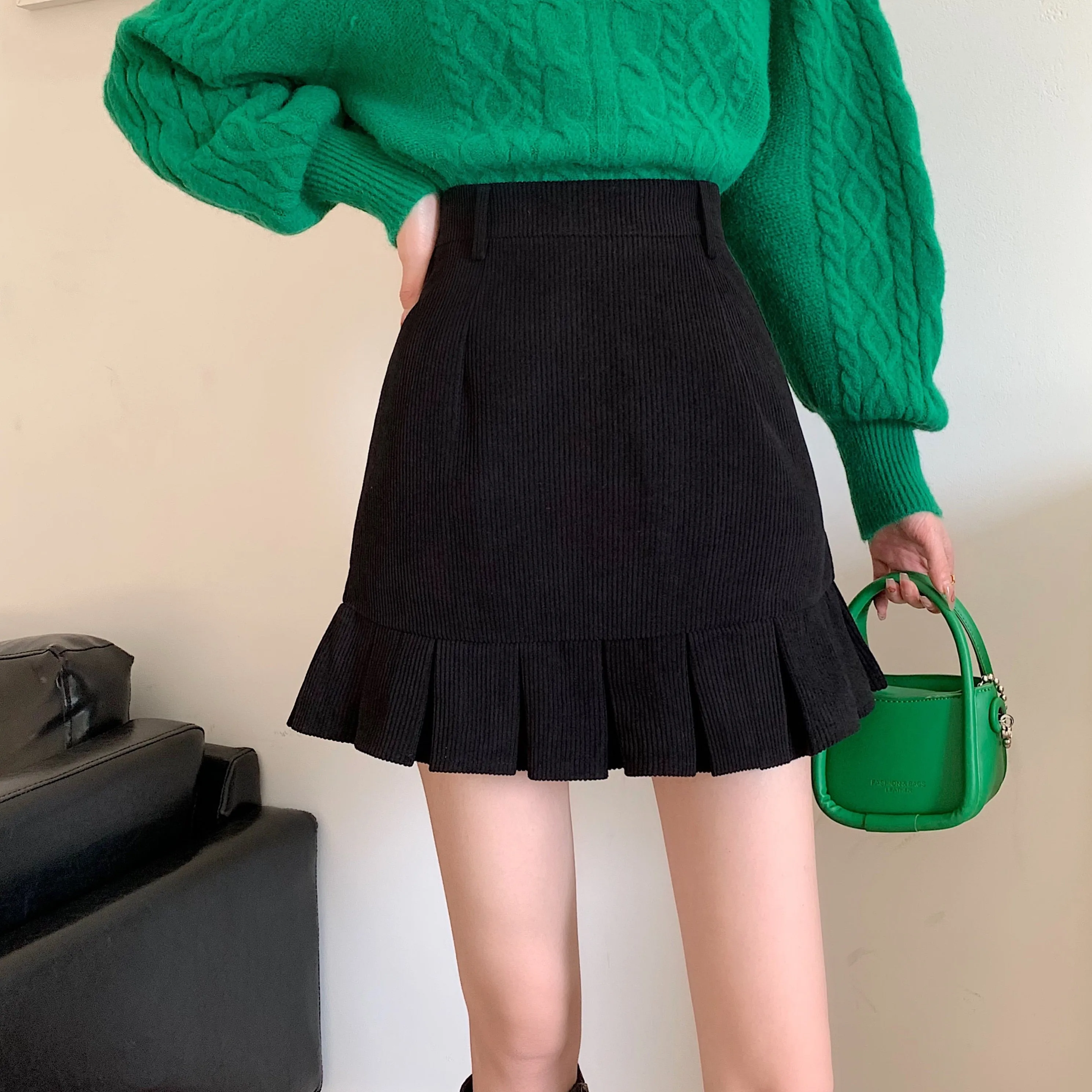 Corduroy Retro Pleated Skirt