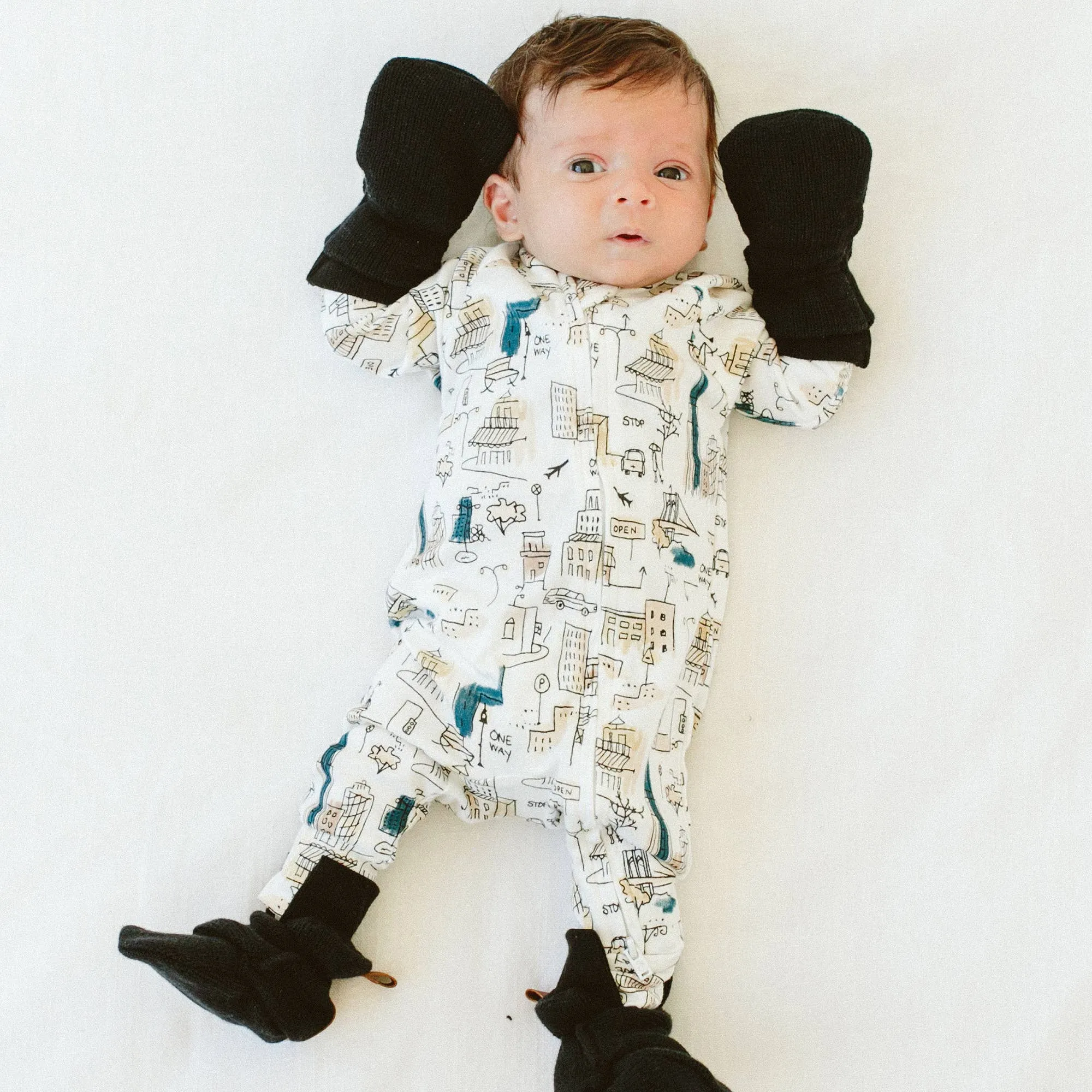 Cotton Knit Baby Stay-On Mitts - Shadow