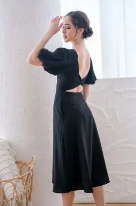 D'angelo Padded Bow Low Back Midi Dress - Black [XS/S/M/L/XL]