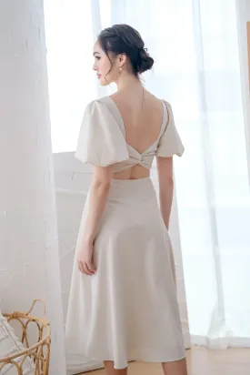 D'angelo Padded Bow Low Back Midi Dress - Ivory [XS/S/M/L/XL]