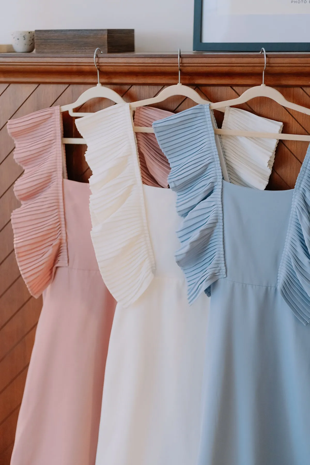 Dover Pleated Ruffle Midi Dress  - Dusty Pink [XS/S/M/L/XL]