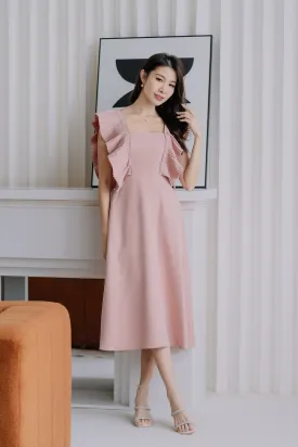 Dover Pleated Ruffle Midi Dress  - Dusty Pink [XS/S/M/L/XL]