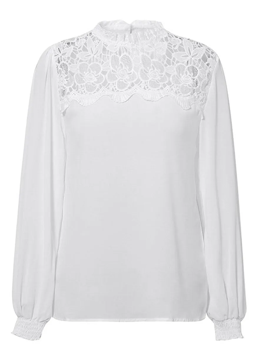 Embroidery Chiffon Blouse Shirts - White