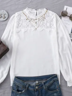 Embroidery Chiffon Blouse Shirts - White