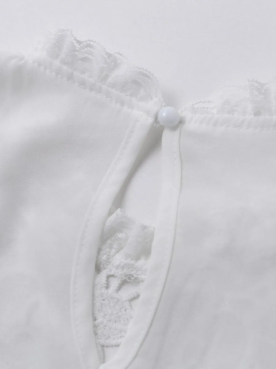 Embroidery Chiffon Blouse Shirts - White