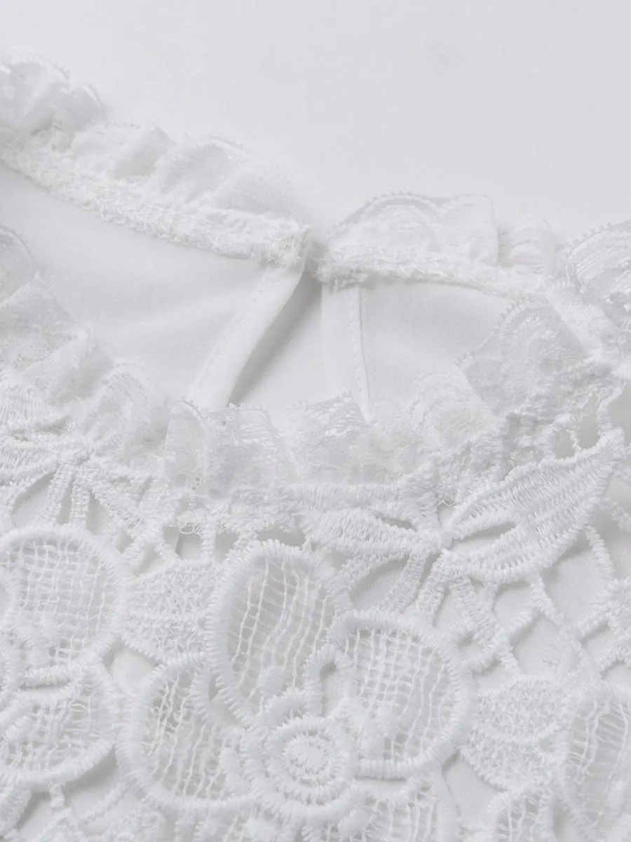 Embroidery Chiffon Blouse Shirts - White