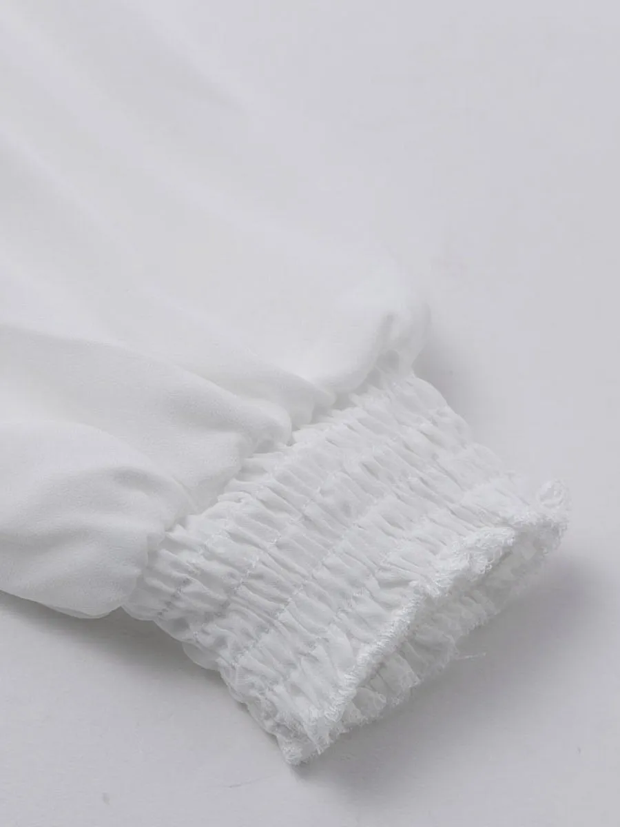 Embroidery Chiffon Blouse Shirts - White