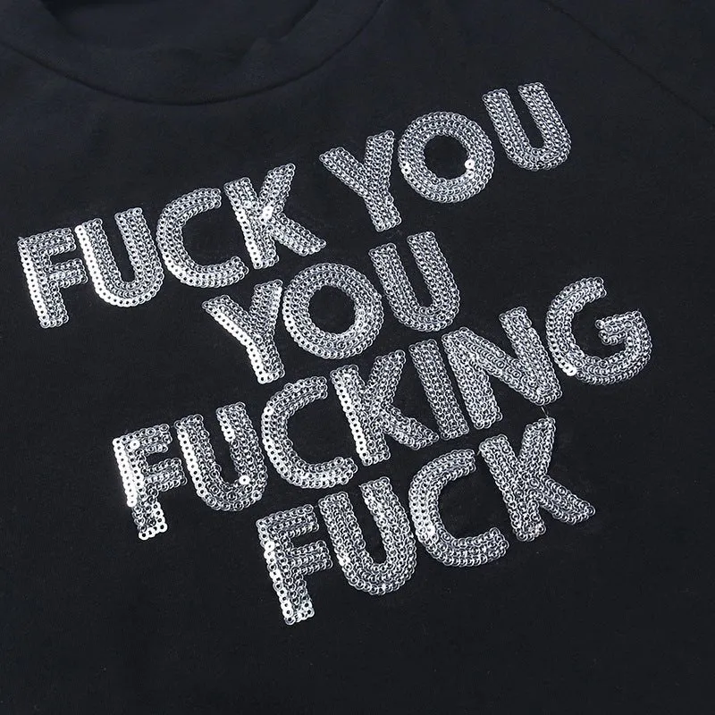 FUUFF Round Neck Glitter Short Sleeve T-Shirt