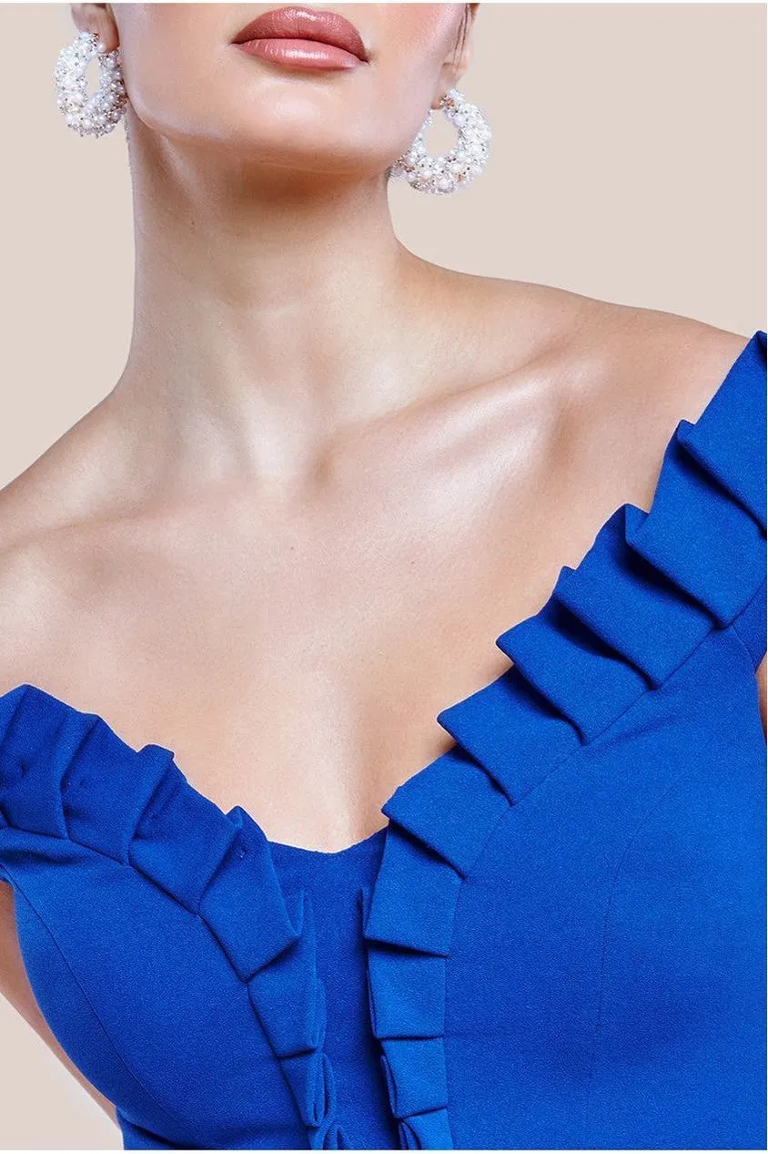 Goddiva Off The Shoulder Frill Bodice Midi Dress - Royal Blue