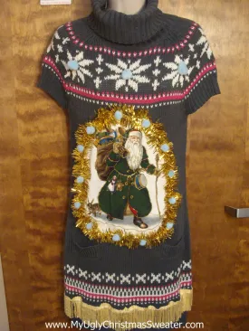Grey Nordic Christmas Dress with Vintage Santa