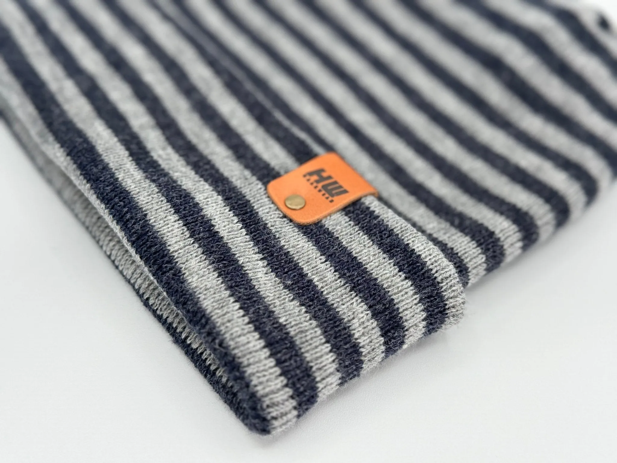 HAAKWEAR Theta Stitch RORO Cuffed Beanie (Patent Pending Design) Gray / Denim, Made in USA