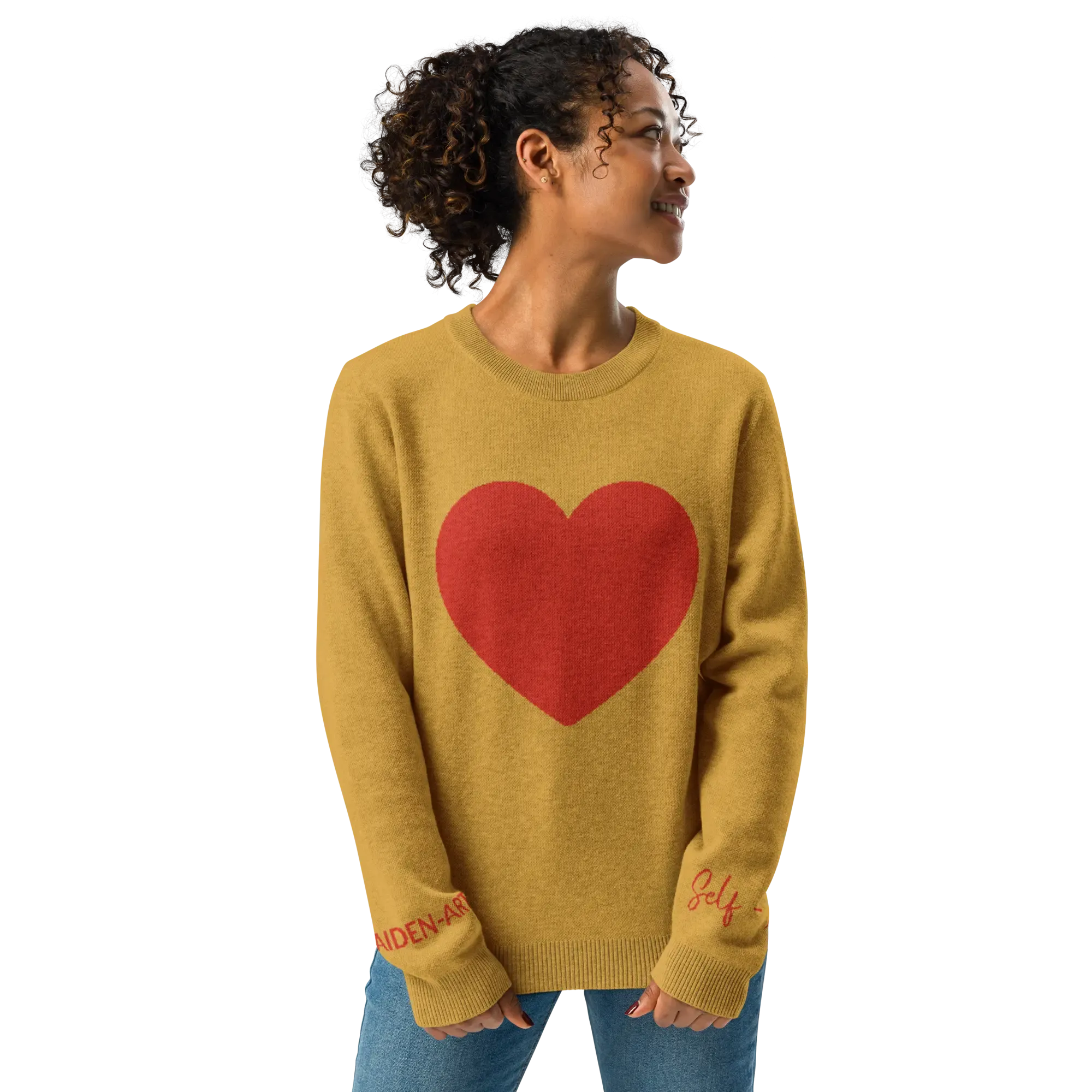 Heart - Knitted crew neck sweater MUSTARD