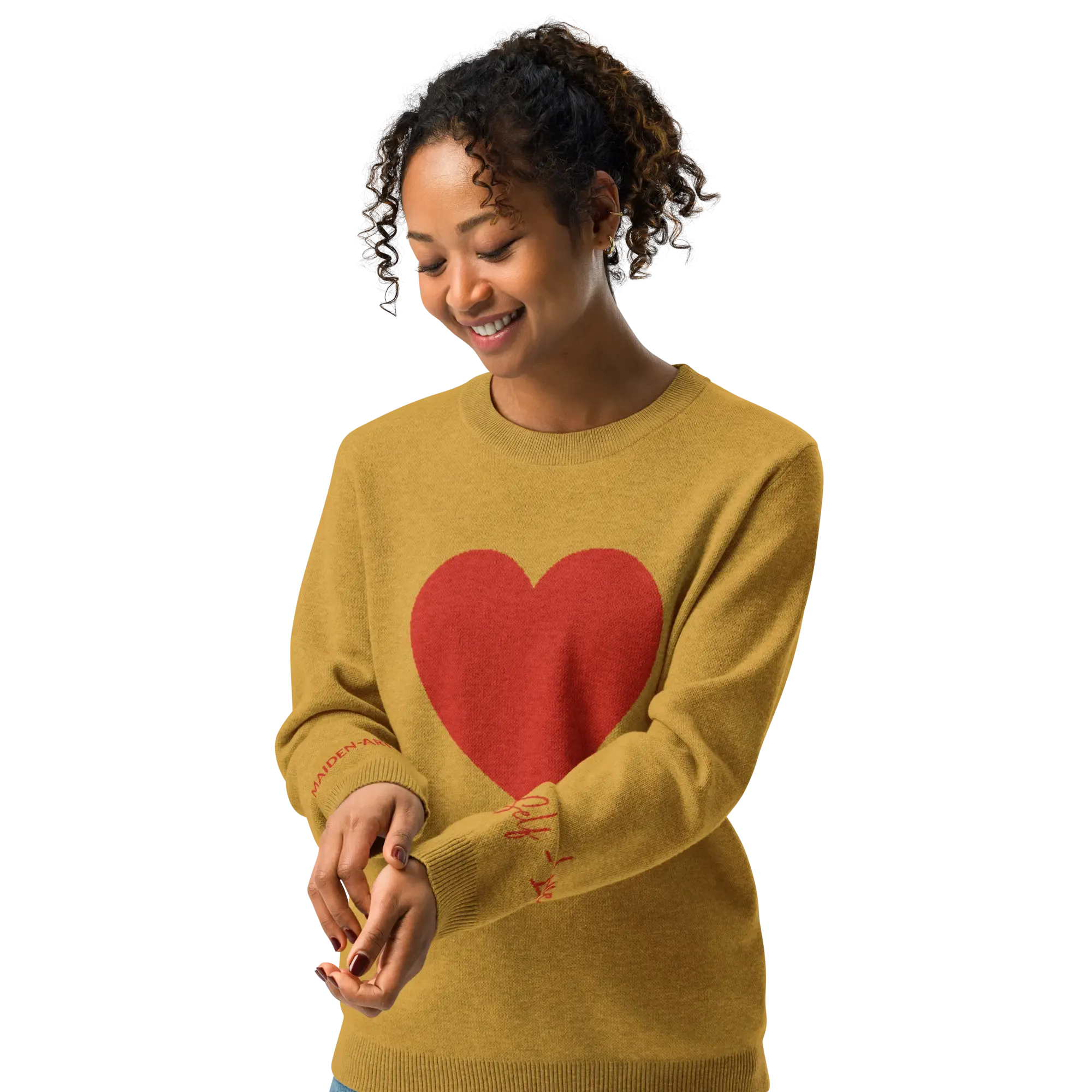 Heart - Knitted crew neck sweater MUSTARD