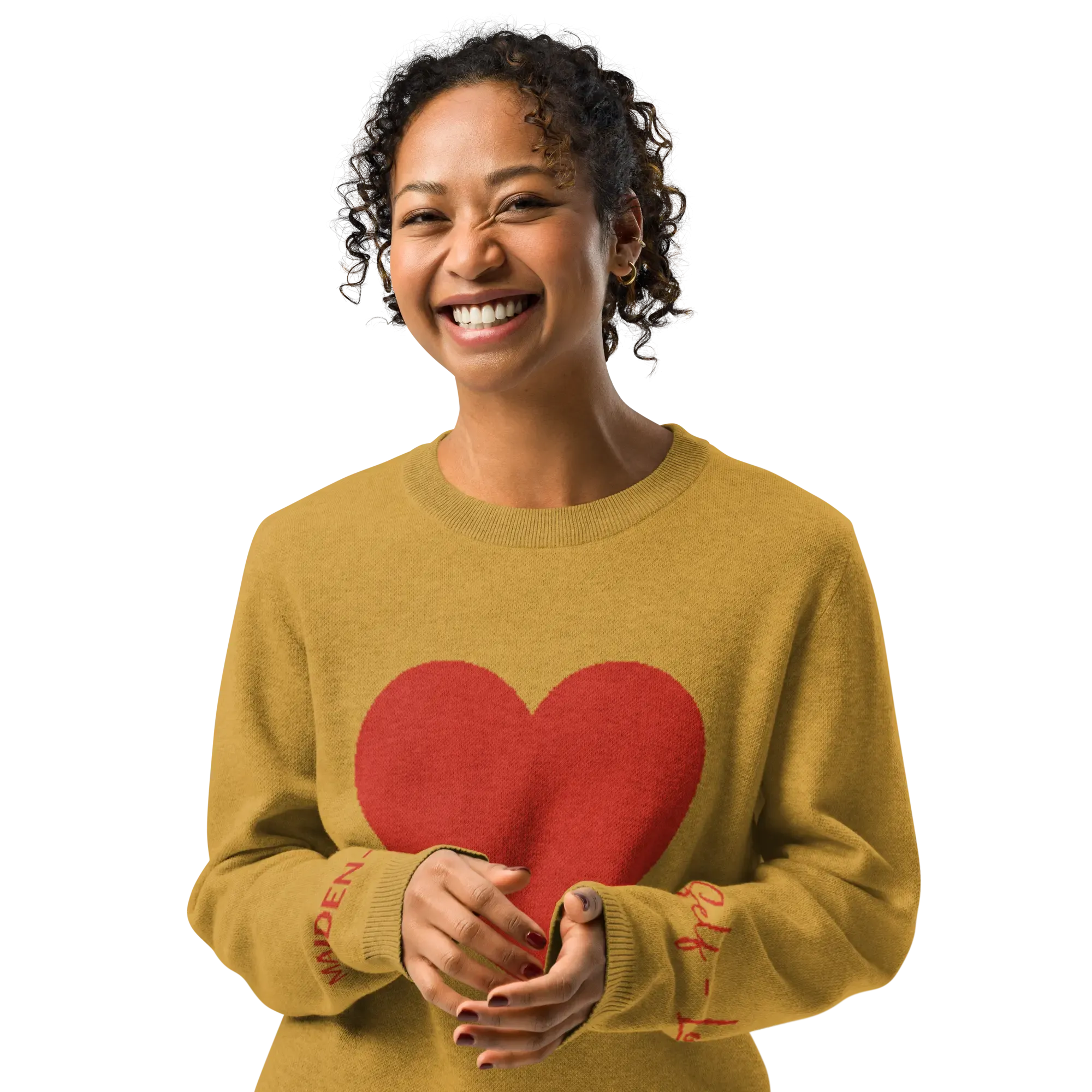 Heart - Knitted crew neck sweater MUSTARD