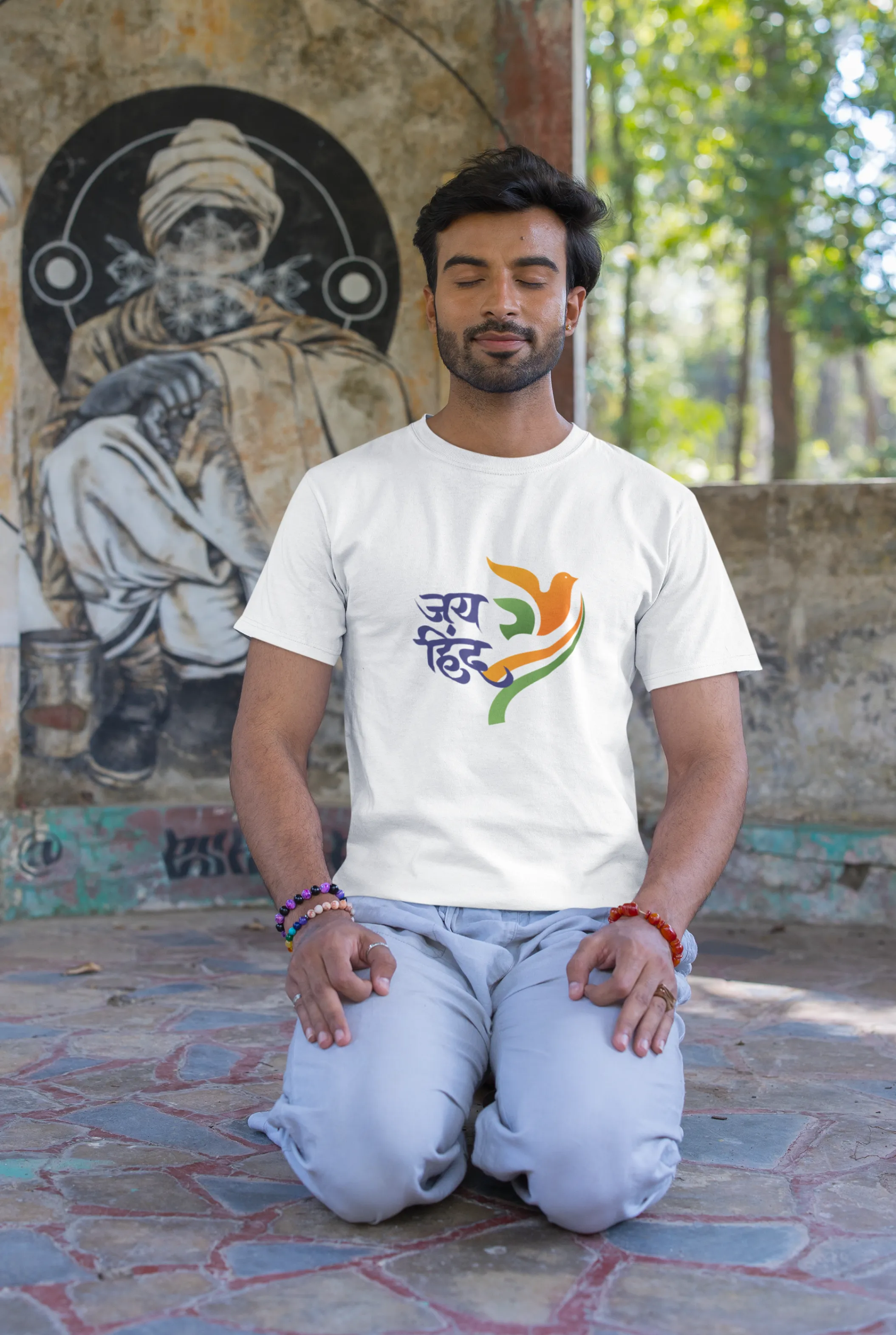 Jai Hind White Printed T-shirt for men