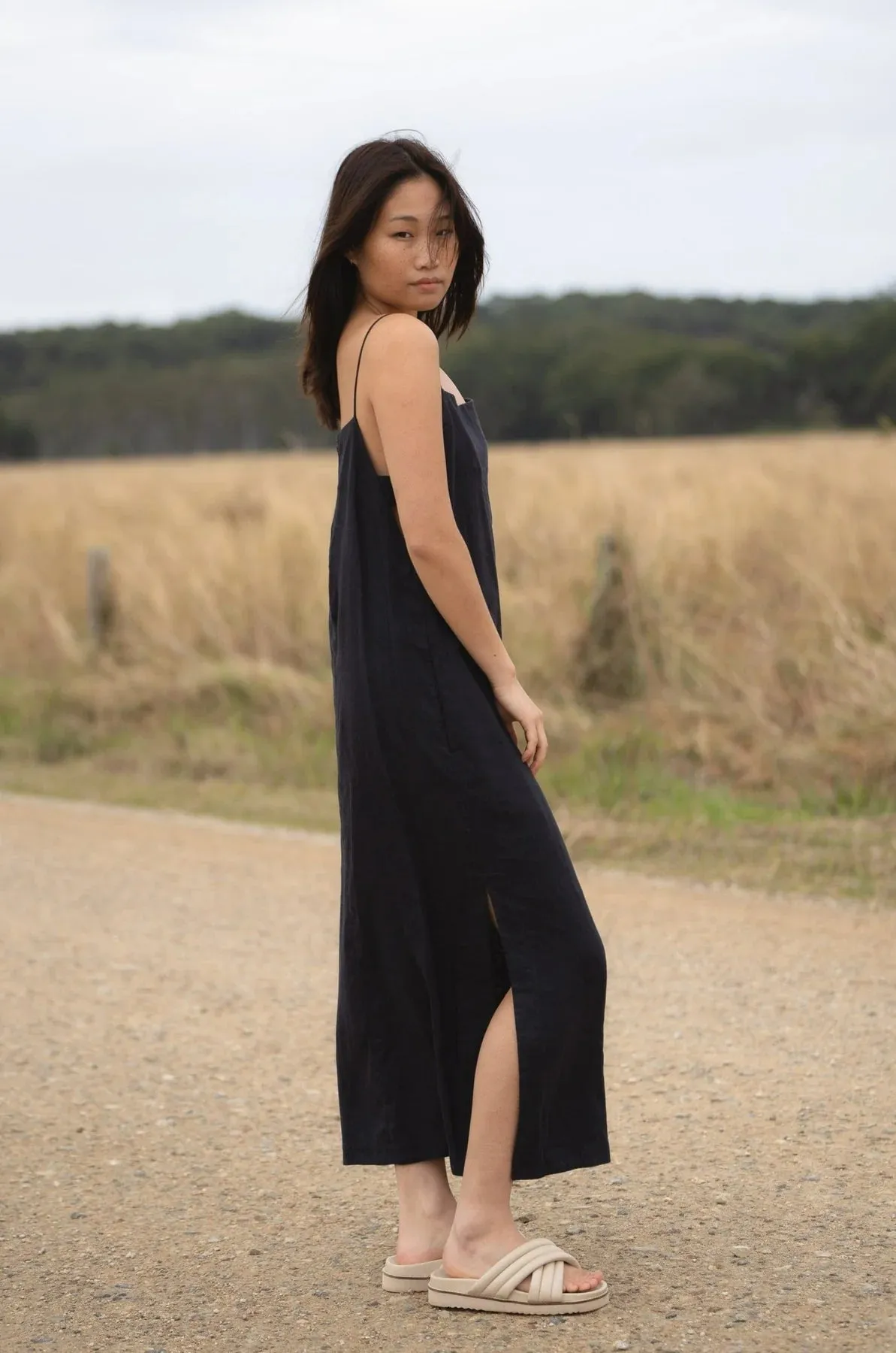 Kai Linen Slip Dress - Navy