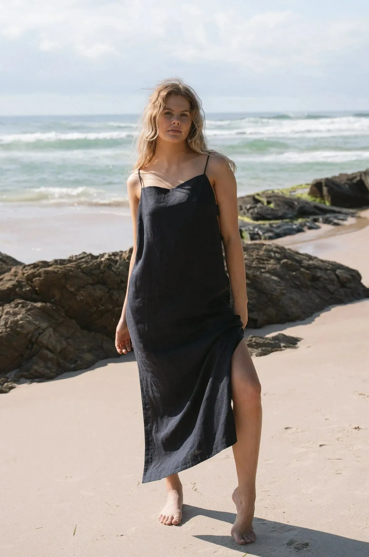 Kai Linen Slip Dress - Navy