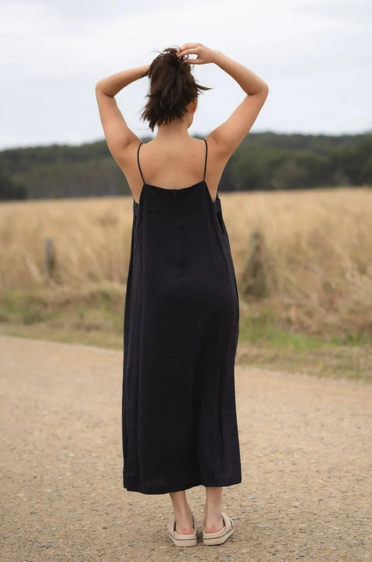 Kai Linen Slip Dress - Navy