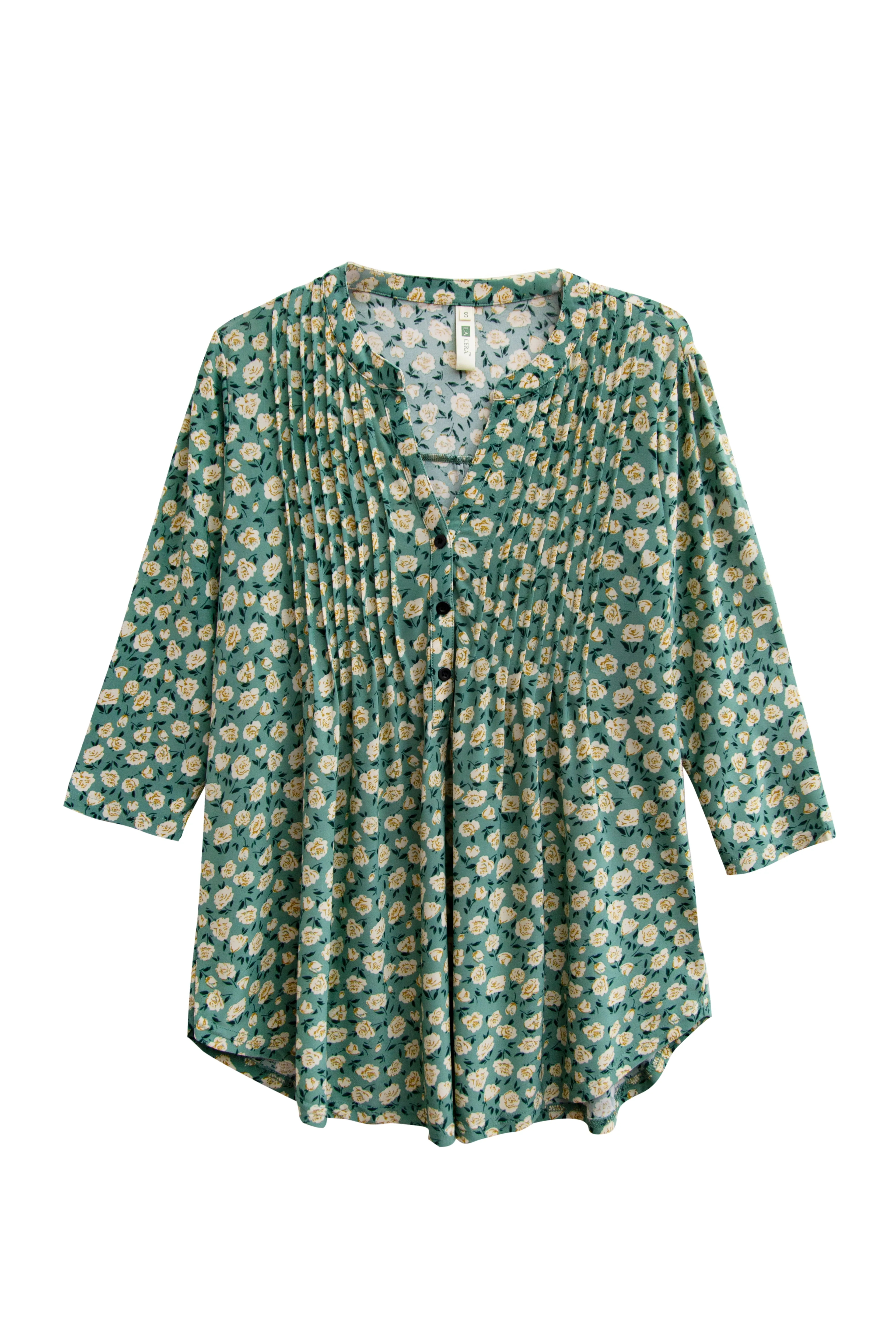 La Cera Sage Floral Pintuck Tunic