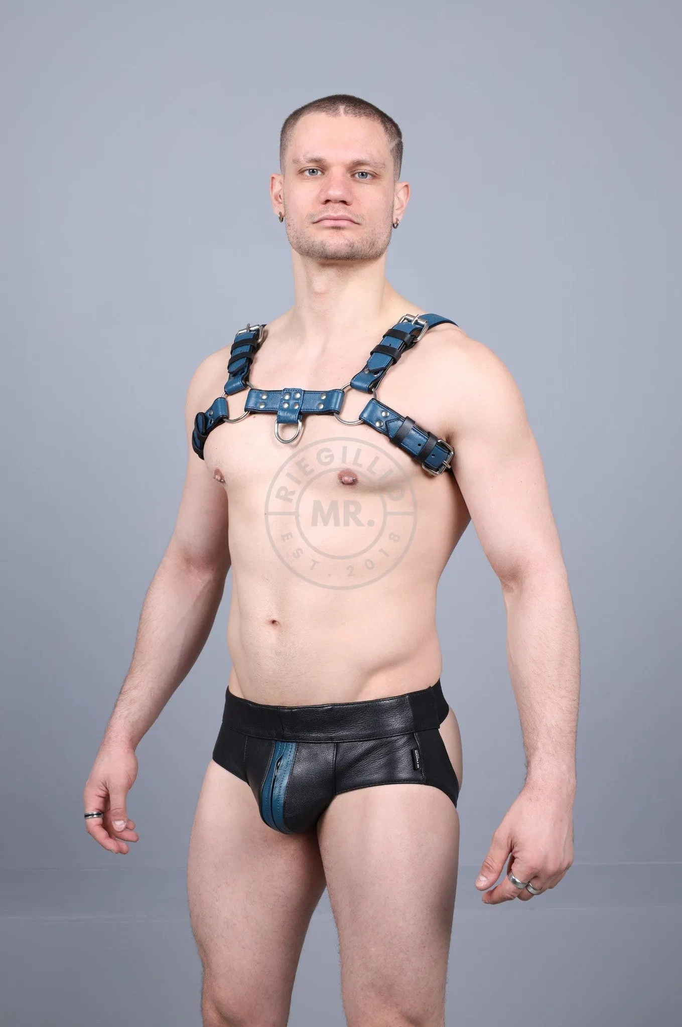 Leather Harness - Jeans Blue
