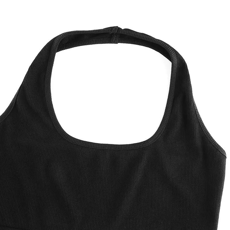 Letter print baggy buckled umbilical cord 3 pc set T-shirt vest Skirt Street Hipster