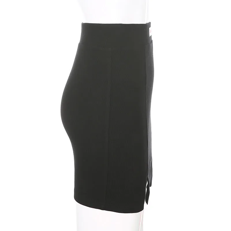 Letter print baggy buckled umbilical cord 3 pc set T-shirt vest Skirt Street Hipster