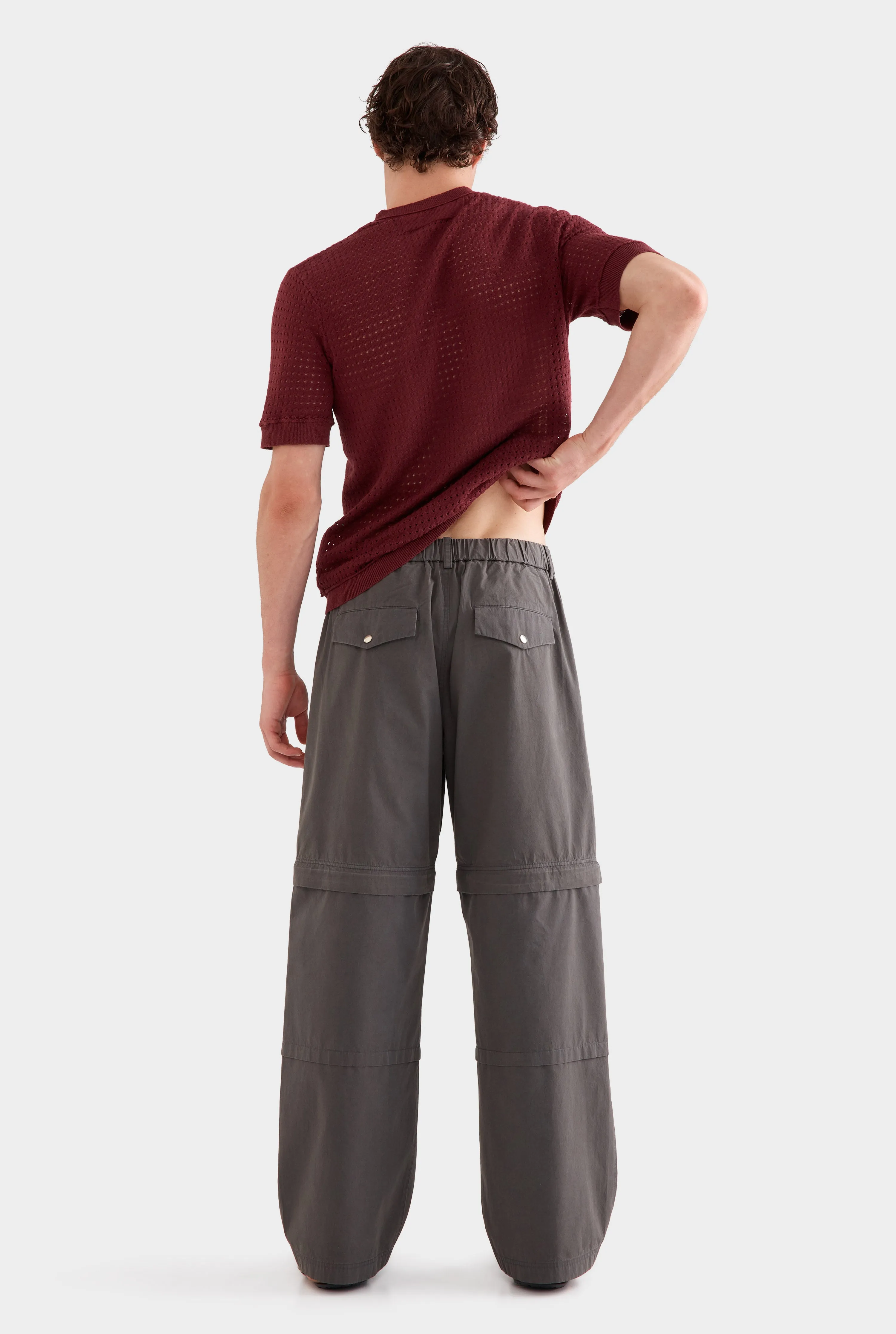 Linen Raw Edge Detail Knit T-Shirt -  Port Wine