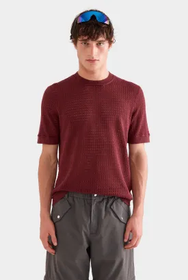Linen Raw Edge Detail Knit T-Shirt -  Port Wine
