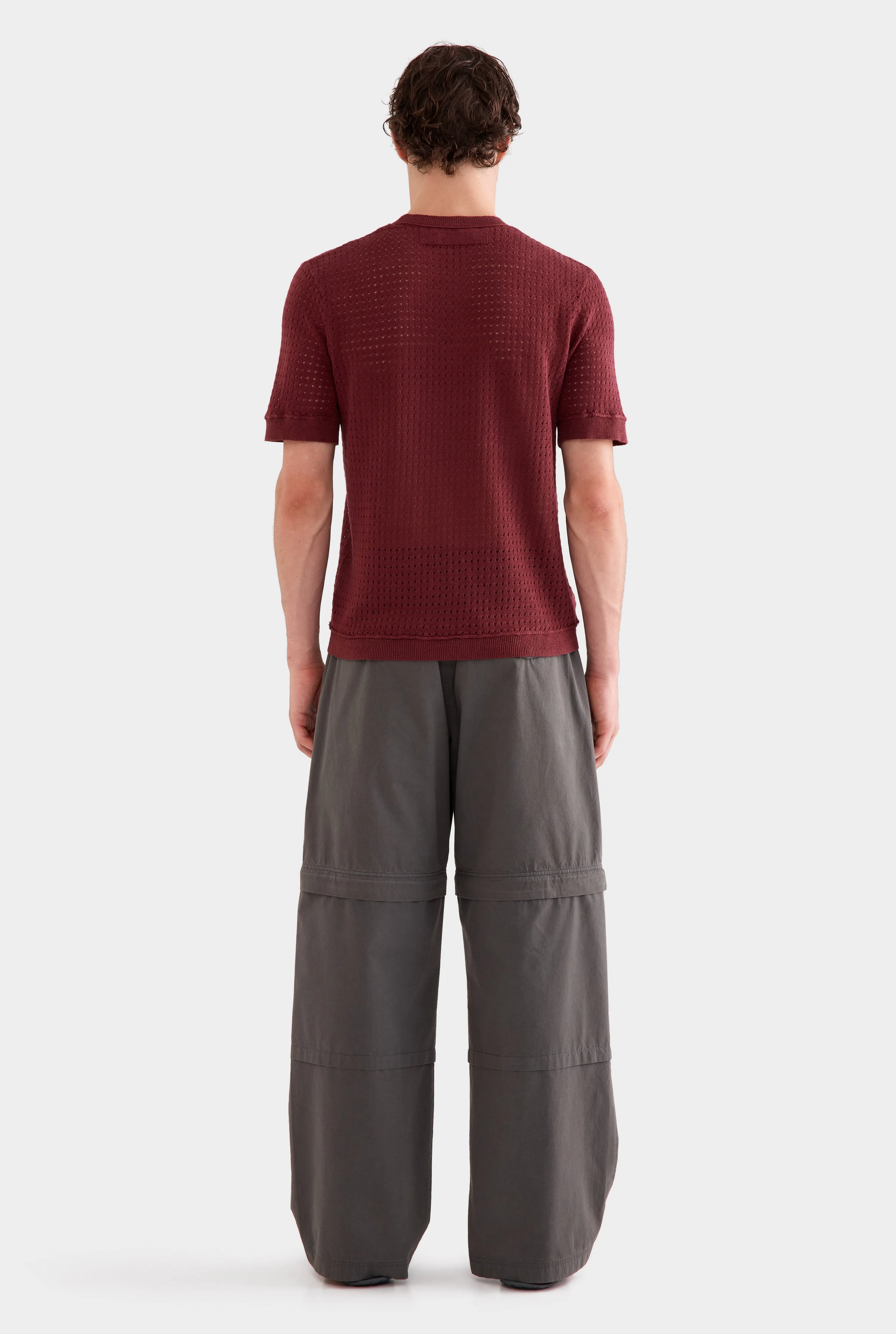 Linen Raw Edge Detail Knit T-Shirt -  Port Wine