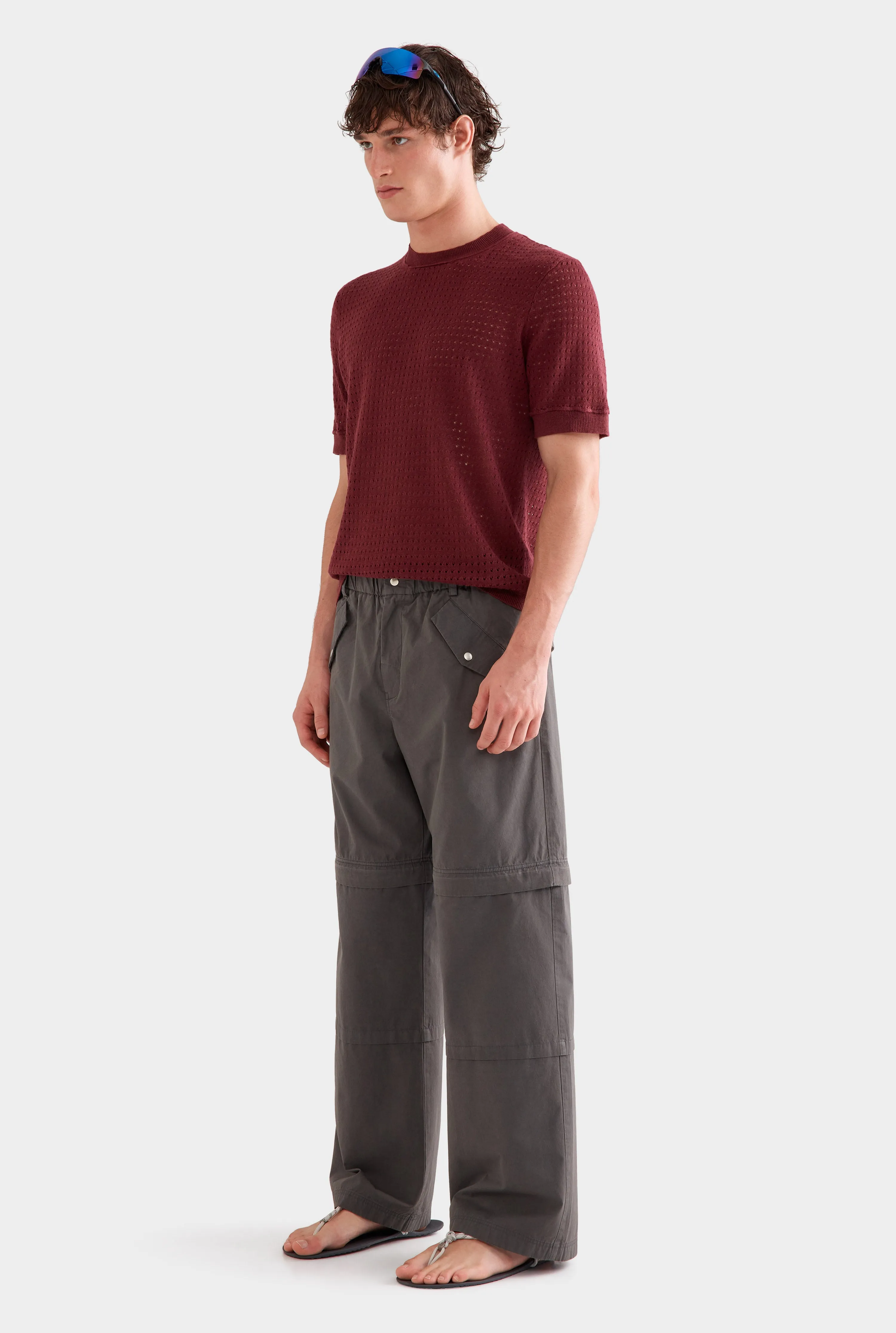 Linen Raw Edge Detail Knit T-Shirt -  Port Wine