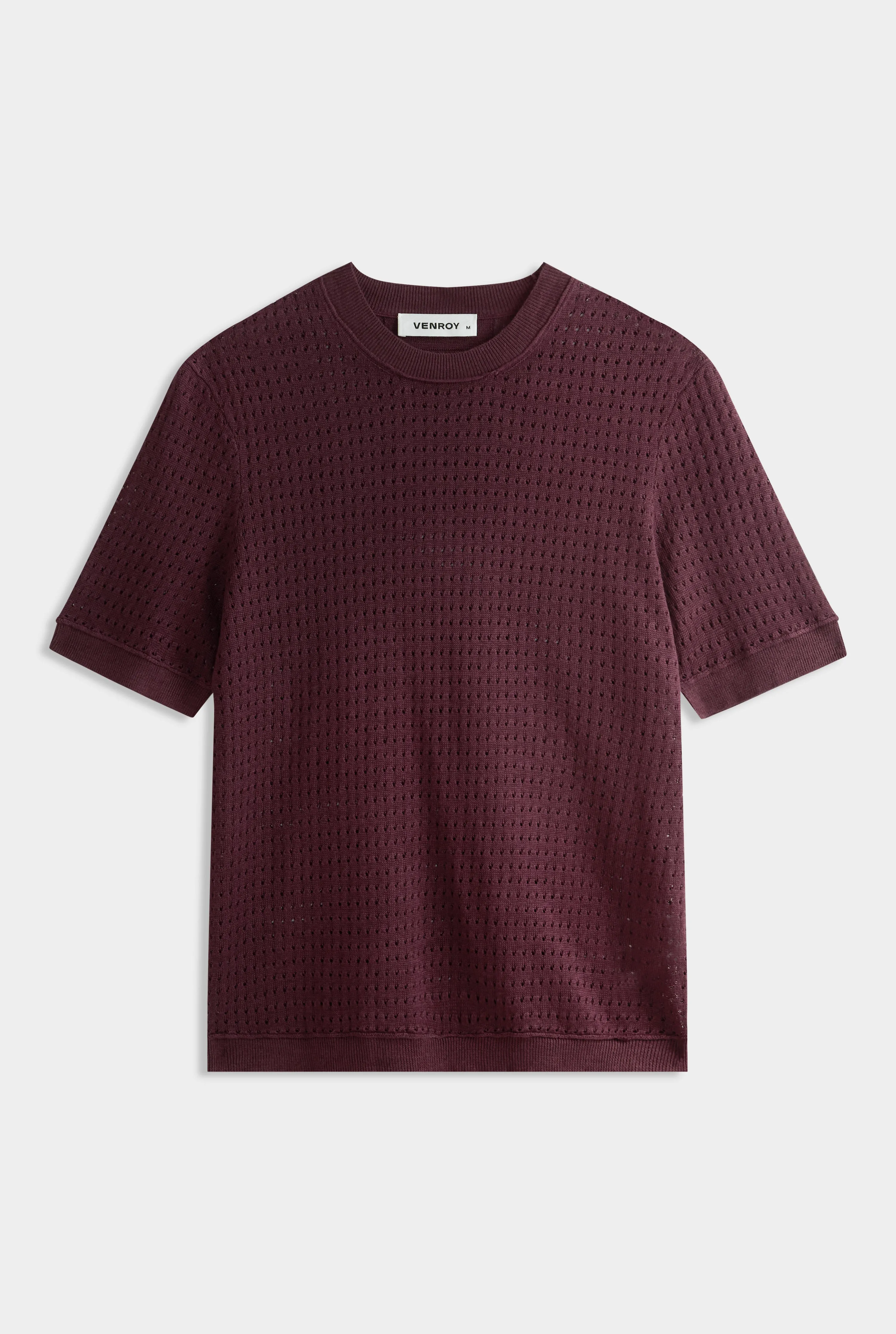 Linen Raw Edge Detail Knit T-Shirt -  Port Wine