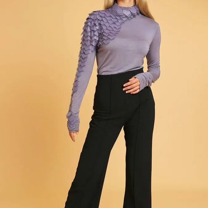 LONG SLEEVE LILAC SCALE LEATHER TOP