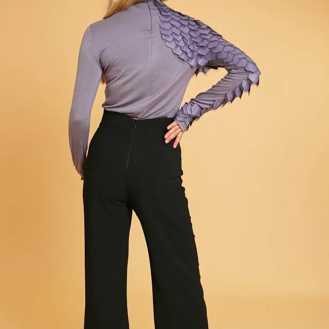 LONG SLEEVE LILAC SCALE LEATHER TOP