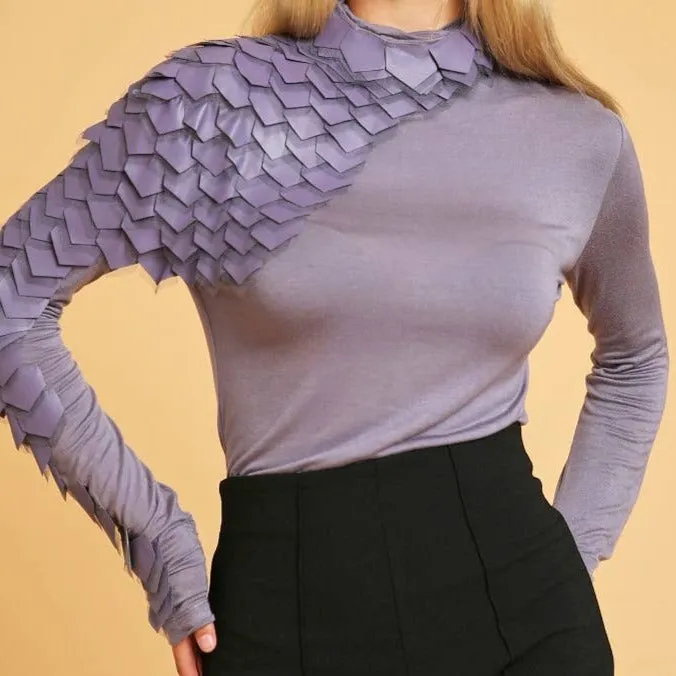 LONG SLEEVE LILAC SCALE LEATHER TOP