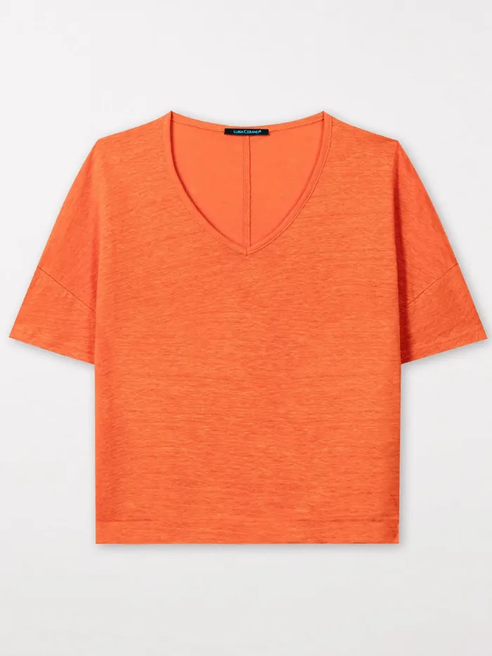 Luisa Cerano Linen T Shirt In Burnt Orange 398130 7687 Col 0646